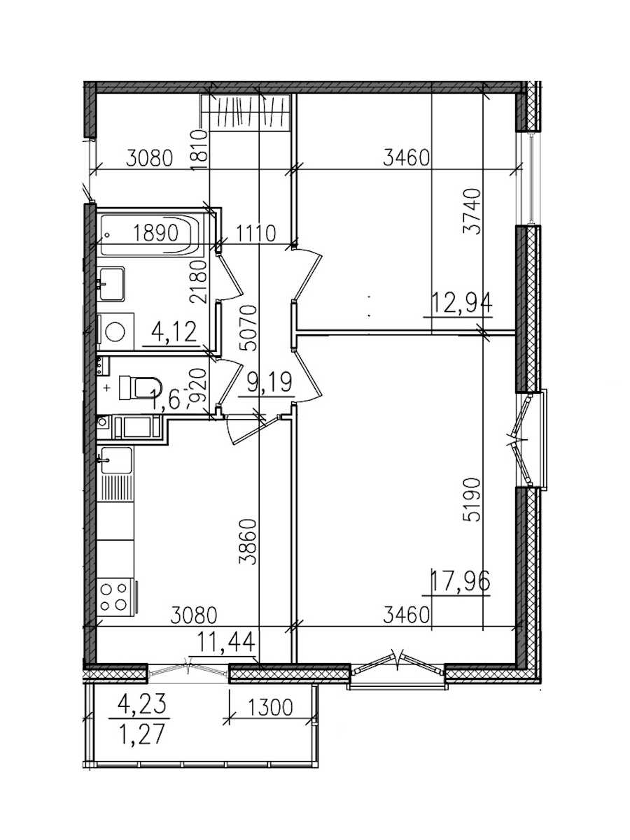 Двухкомнатная квартира в : площадь 58.59 м2 , этаж: 2 – купить в Санкт-Петербурге